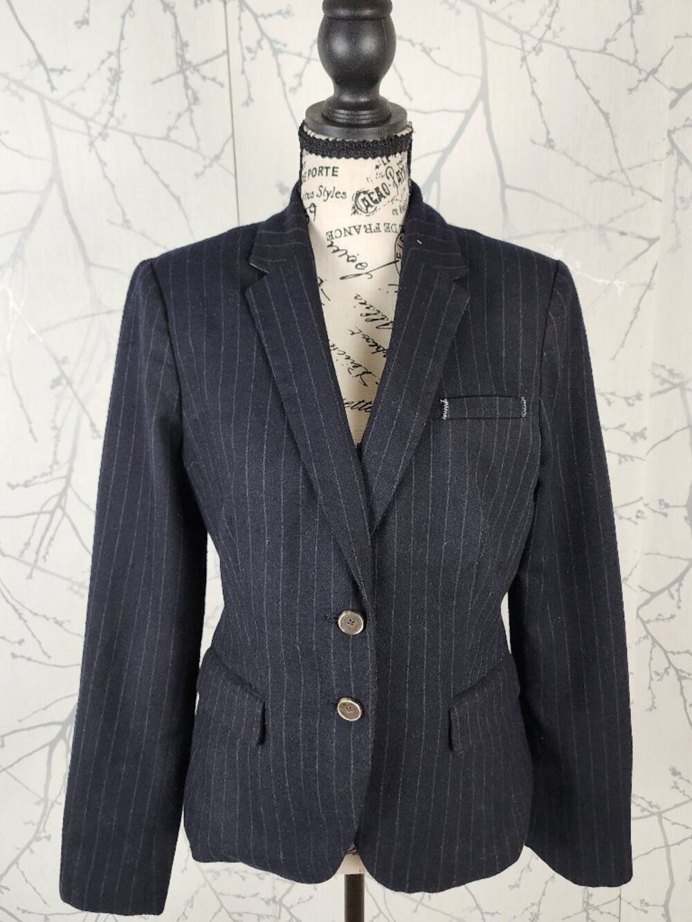 Banana Republic Navy Stripe 58% Wool Blend Two Button Blazer
